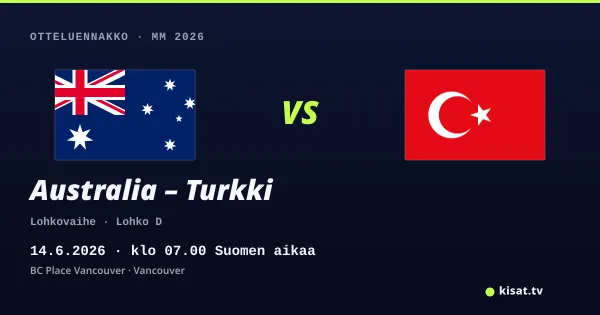 Australia – Turkki otteluennakko, MM 2026, 14.6.2026 klo 07.00 Suomen aikaa