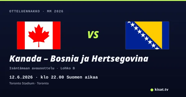 Kanada – Bosnia ja Hertsegovina otteluennakko, MM 2026, 12.6.2026 klo 22.00 Suomen aikaa